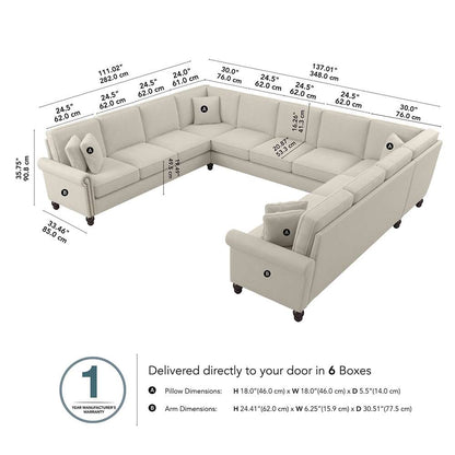Bush Furniture - Coventry 137W U Shaped Sectional Couch in Cream Herringbone - CVY135BCRH-03K veiw 5