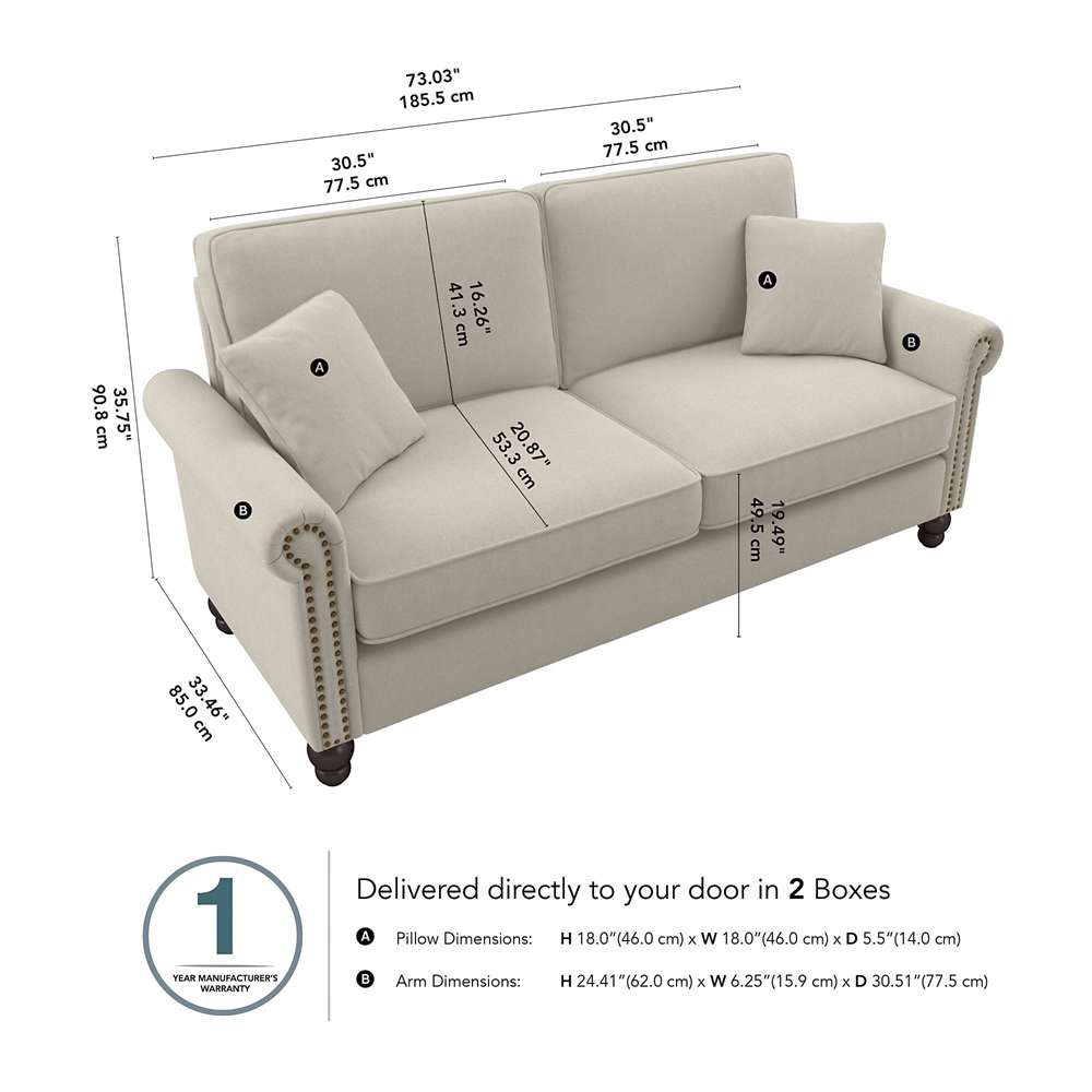 Bush Furniture - Coventry 73W Sofa in Cream Herringbone - CVJ73BCRH-03K veiw 5
