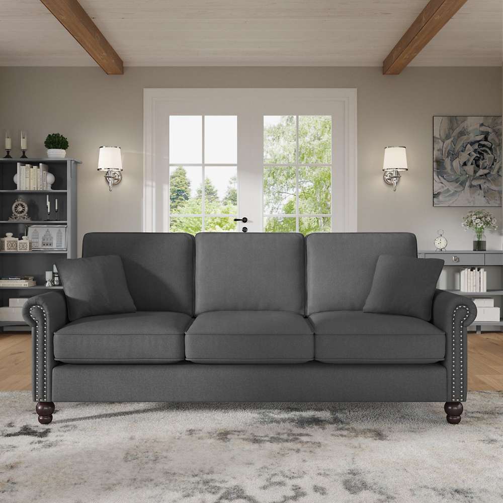 Bush Furniture - Coventry 85W Sofa in Charcoal Gray Herringbone - CVJ85BCGH-03K veiw 2
