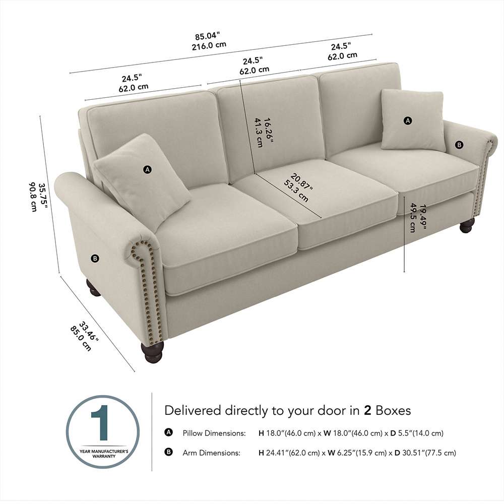 Bush Furniture - Coventry 85W Sofa in Cream Herringbone - CVJ85BCRH-03K veiw 5