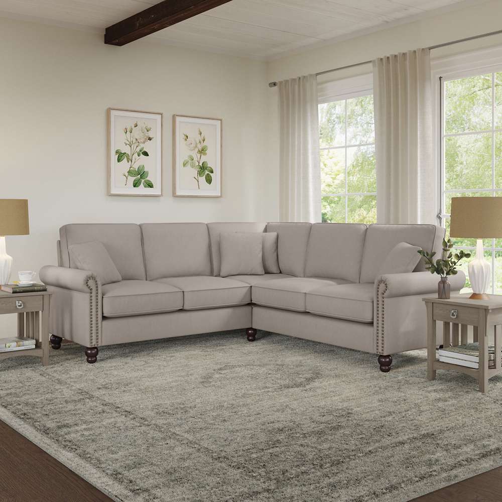 Bush Furniture - Coventry 87W L Shaped Sectional Couch in Beige Herringbone - CVY86BBGH-03K veiw 2
