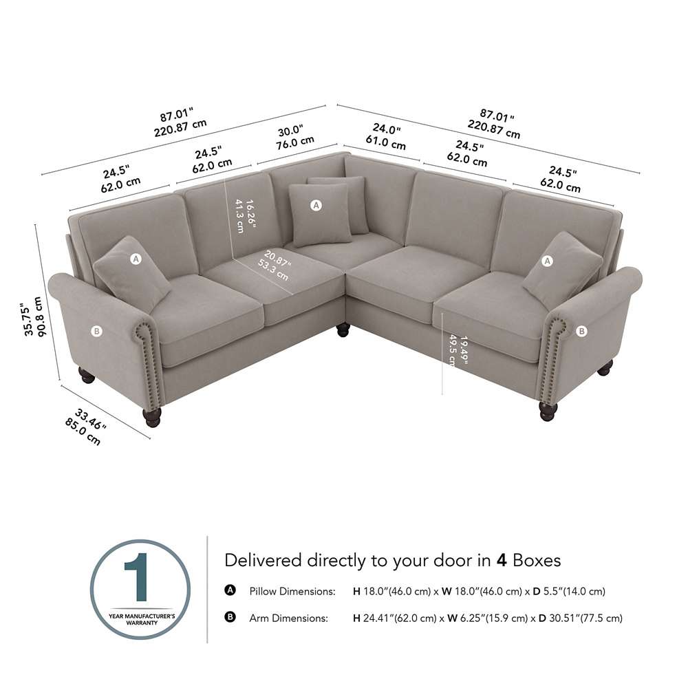 Bush Furniture - Coventry 87W L Shaped Sectional Couch in Beige Herringbone - CVY86BBGH-03K veiw 5