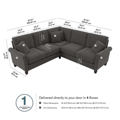 Bush Furniture - Coventry 87W L Shaped Sectional Couch in Charcoal Gray Herringbone - CVY86BCGH-03K veiw 5