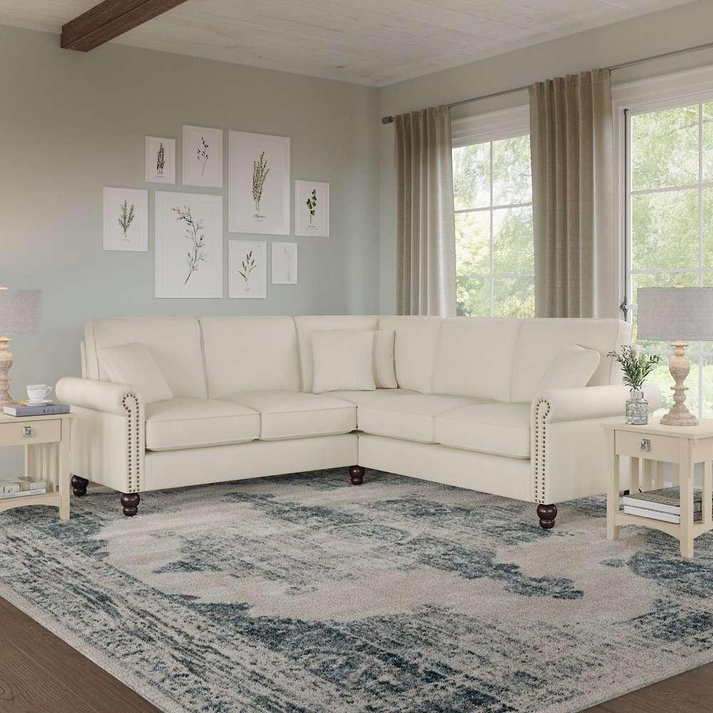 Bush Furniture - Coventry 87W L Shaped Sectional Couch in Cream Herringbone - CVY86BCRH-03K veiw 2