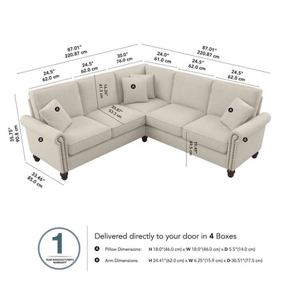 Bush Furniture - Coventry 87W L Shaped Sectional Couch in Cream Herringbone - CVY86BCRH-03K veiw 5
