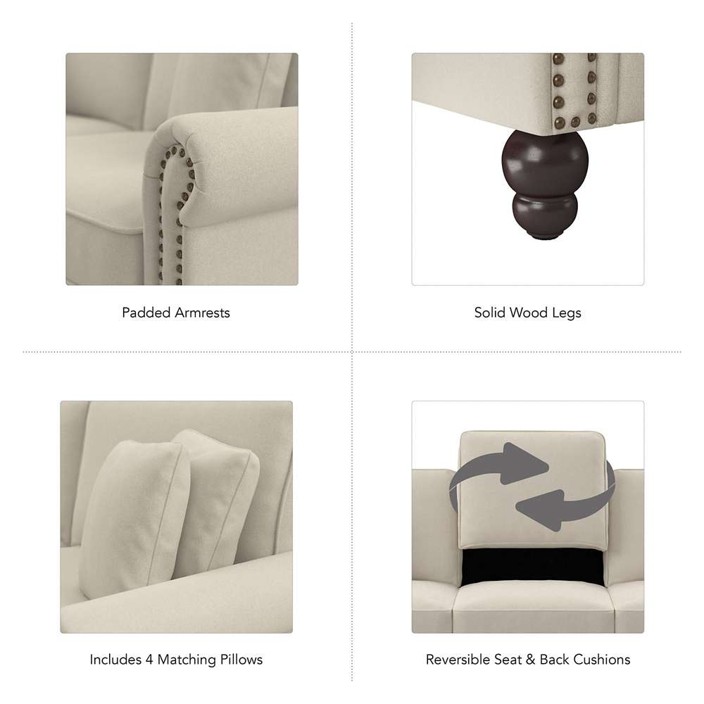 Bush Furniture - Coventry 87W L Shaped Sectional Couch in Cream Herringbone - CVY86BCRH-03K veiw 7