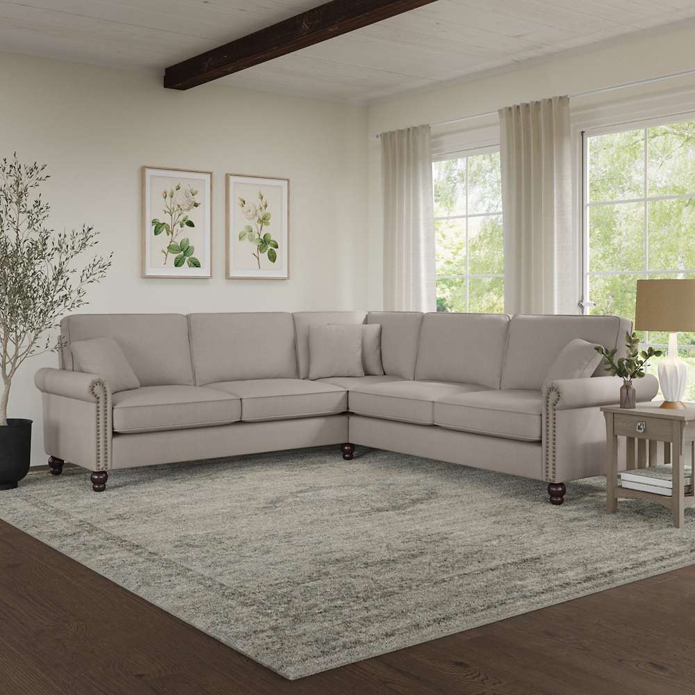 Bush Furniture - Coventry 99W L Shaped Sectional Couch in Beige Herringbone - CVY98BBGH-03K veiw 2