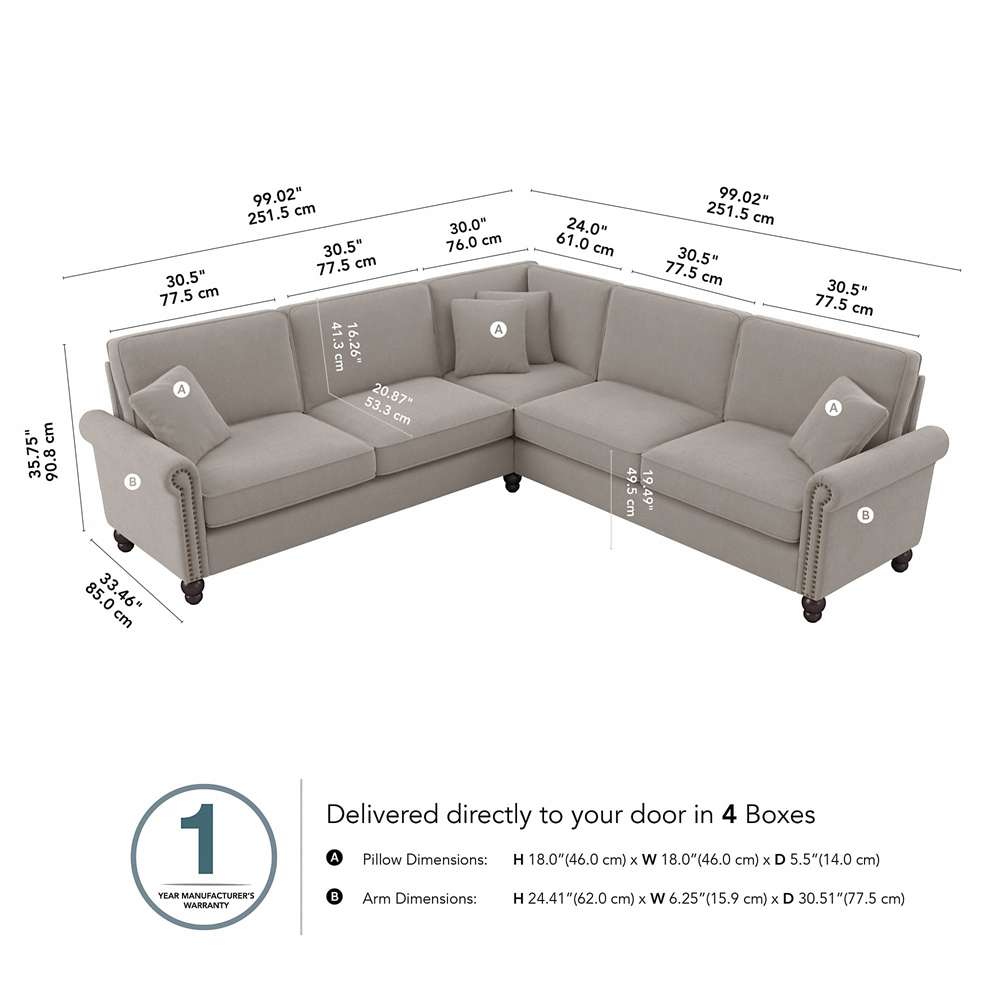 Bush Furniture - Coventry 99W L Shaped Sectional Couch in Beige Herringbone - CVY98BBGH-03K veiw 5