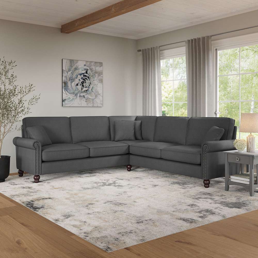 Bush Furniture - Coventry 99W L Shaped Sectional Couch in Charcoal Gray Herringbone - CVY98BCGH-03K veiw 2