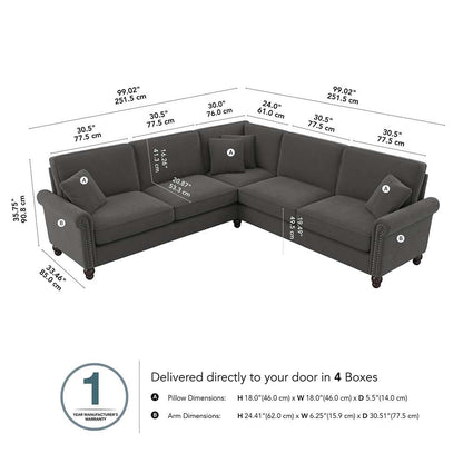 Bush Furniture - Coventry 99W L Shaped Sectional Couch in Charcoal Gray Herringbone - CVY98BCGH-03K veiw 5