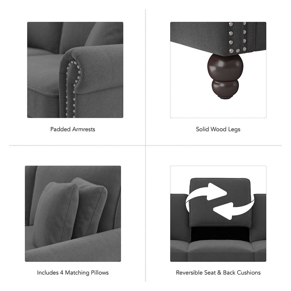 Bush Furniture - Coventry 99W L Shaped Sectional Couch in Charcoal Gray Herringbone - CVY98BCGH-03K veiw 7
