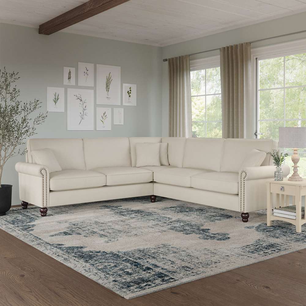 Bush Furniture - Coventry 99W L Shaped Sectional Couch in Cream Herringbone - CVY98BCRH-03K veiw 2