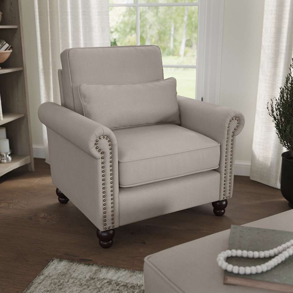 Bush Furniture - Coventry Accent Chair with Arms in Beige Herringbone - CVK36BBGH-03 veiw 2
