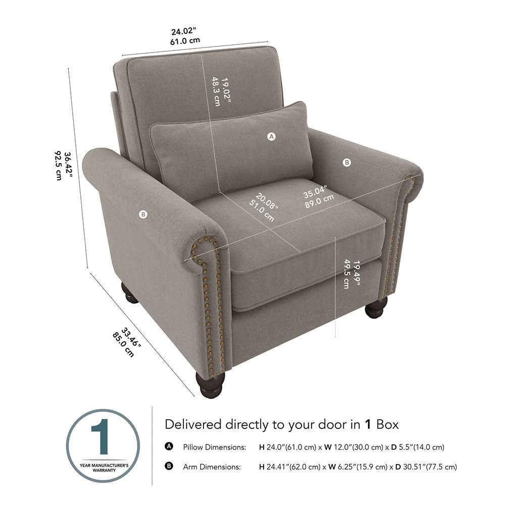 Bush Furniture - Coventry Accent Chair with Arms in Beige Herringbone - CVK36BBGH-03 veiw 5