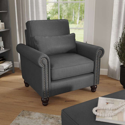 Bush Furniture - Coventry Accent Chair with Arms in Charcoal Gray Herringbone - CVK36BCGH-03 veiw 2