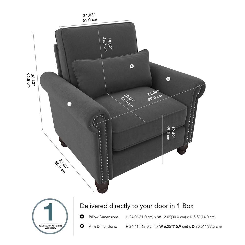 Bush Furniture - Coventry Accent Chair with Arms in Charcoal Gray Herringbone - CVK36BCGH-03 veiw 5