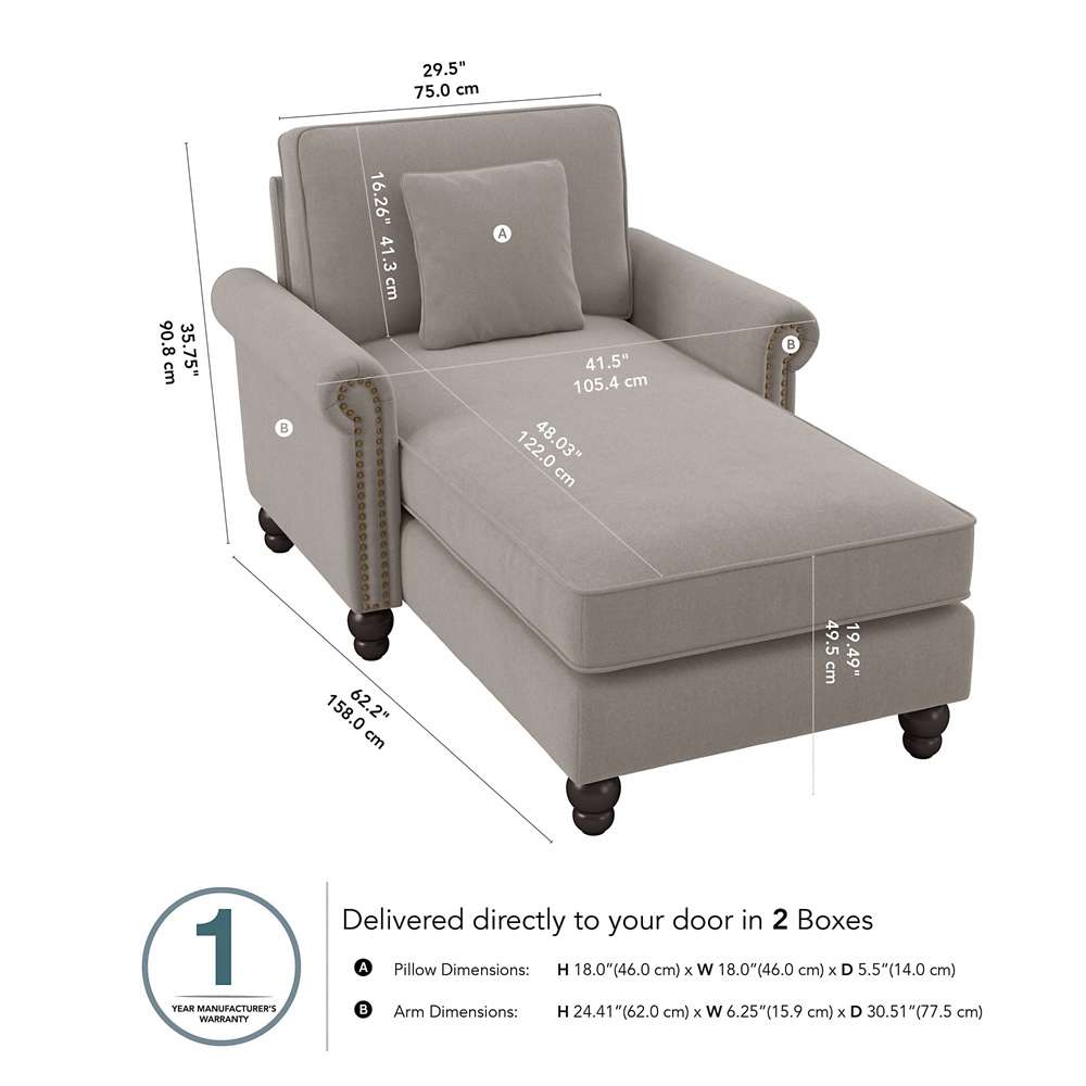Bush Furniture - Coventry Chaise Lounge with Arms in Beige Herringbone - CVM41BBGH-03K veiw 5