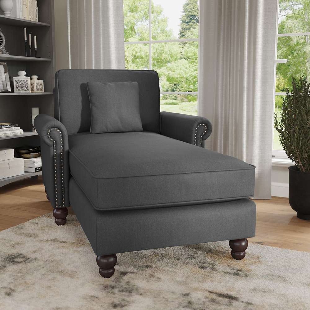 Bush Furniture - Coventry Chaise Lounge with Arms in Charcoal Gray Herringbone - CVM41BCGH-03K veiw 2
