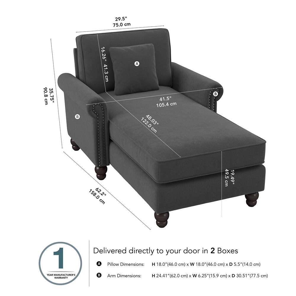Bush Furniture - Coventry Chaise Lounge with Arms in Charcoal Gray Herringbone - CVM41BCGH-03K veiw 5