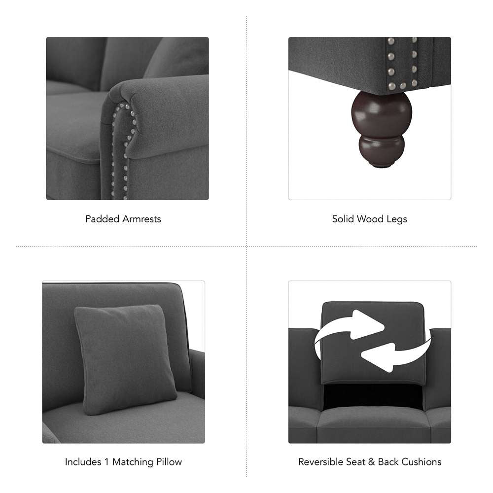 Bush Furniture - Coventry Chaise Lounge with Arms in Charcoal Gray Herringbone - CVM41BCGH-03K veiw 7