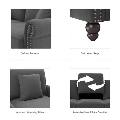Bush Furniture - Coventry Chaise Lounge with Arms in Charcoal Gray Herringbone - CVM41BCGH-03K veiw 7