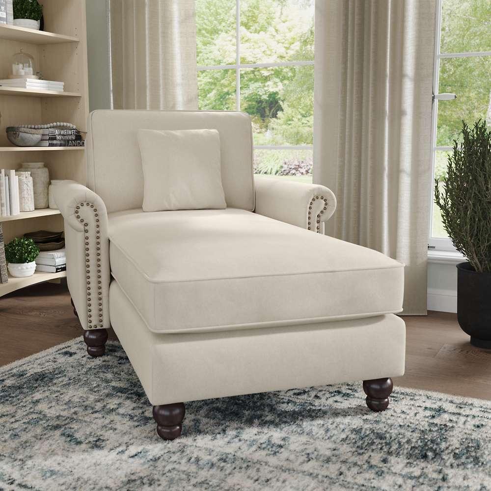 Bush Furniture - Coventry Chaise Lounge with Arms in Cream Herringbone - CVM41BCRH-03K veiw 2