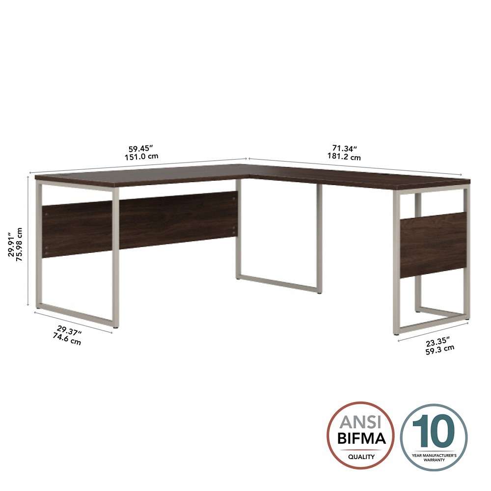 Bush Furniture - Hybrid 60W x 30D L Shaped Table Desk with Metal Legs in Black Walnut - HYB027BW veiw 5