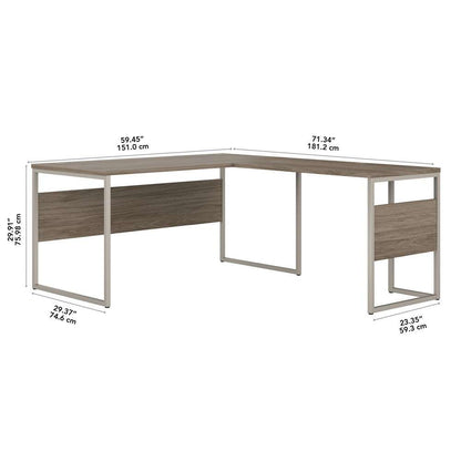 Bush Furniture - Hybrid 60W x 30D L Shaped Table Desk with Metal Legs in Modern Hickory - HYB027MH veiw 5