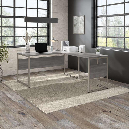 Bush Furniture - Hybrid 60W x 30D L Shaped Table Desk with Metal Legs in Platinum Gray - HYB027PG veiw 2