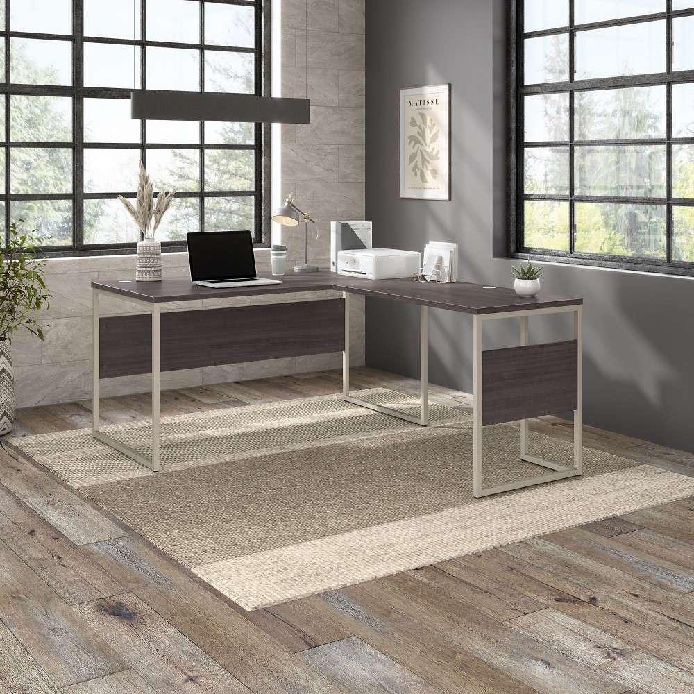 Bush Furniture - Hybrid 60W x 30D L Shaped Table Desk with Metal Legs in Storm Gray - HYB027SG veiw 2