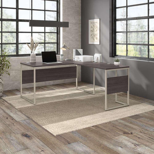Bush Furniture - Hybrid 60W x 30D L Shaped Table Desk with Metal Legs in Storm Gray - HYB027SG veiw 2
