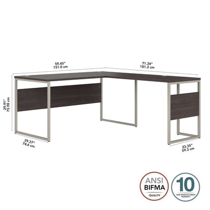 Bush Furniture - Hybrid 60W x 30D L Shaped Table Desk with Metal Legs in Storm Gray - HYB027SG veiw 5