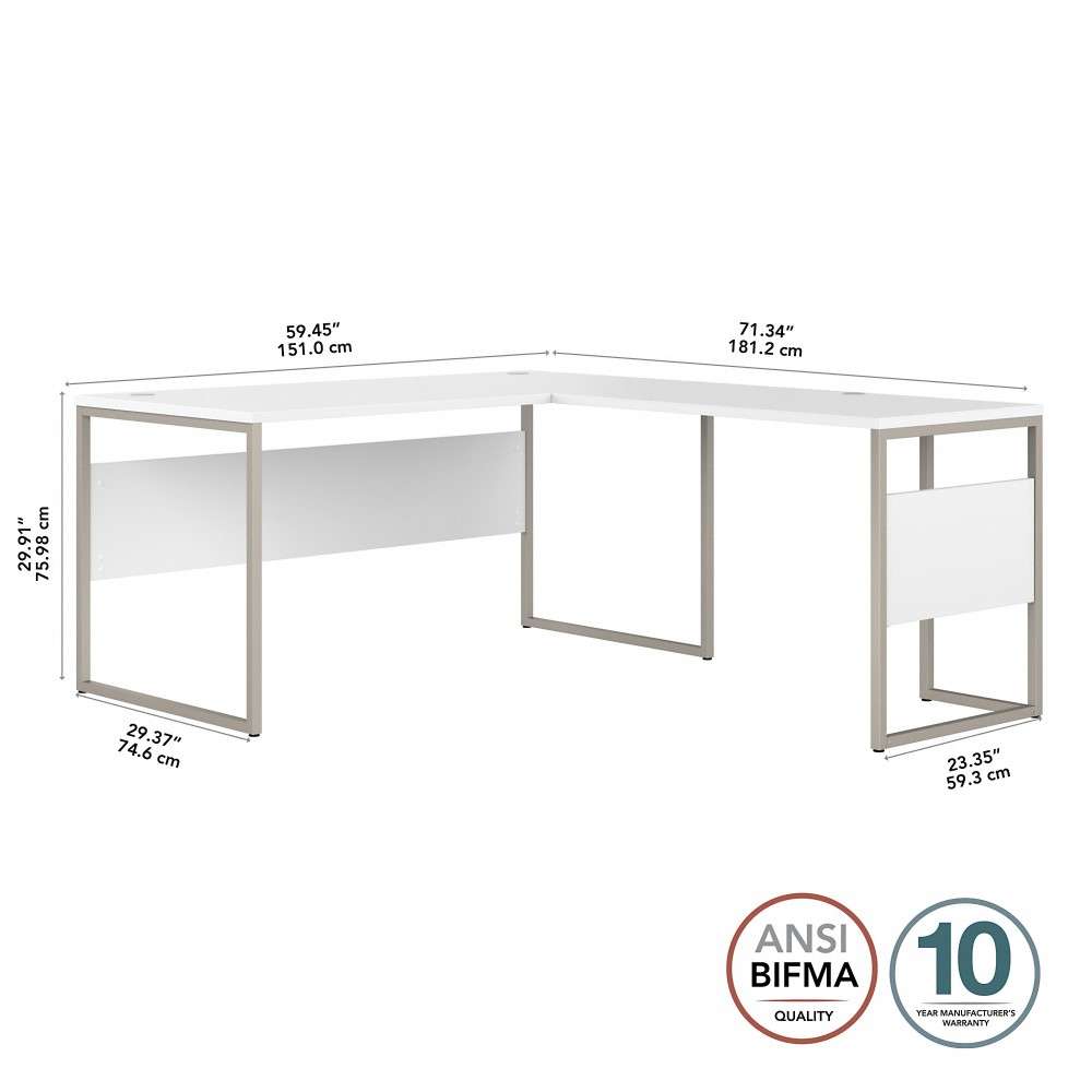 Bush Furniture - Hybrid 60W x 30D L Shaped Table Desk with Metal Legs in White - HYB027WH veiw 5