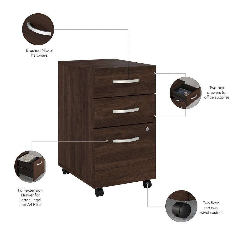 Bush Furniture - Hybrid 60W x 30D L Shaped Table Desk with Mobile File Cabinet in Black Walnut - HYB029BWSU veiw 4