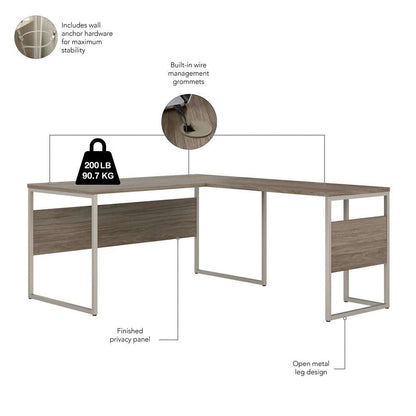 Bush Furniture - Hybrid 60W x 30D L Shaped Table Desk with Mobile File Cabinet in Modern Hickory - HYB029MHSU veiw 3