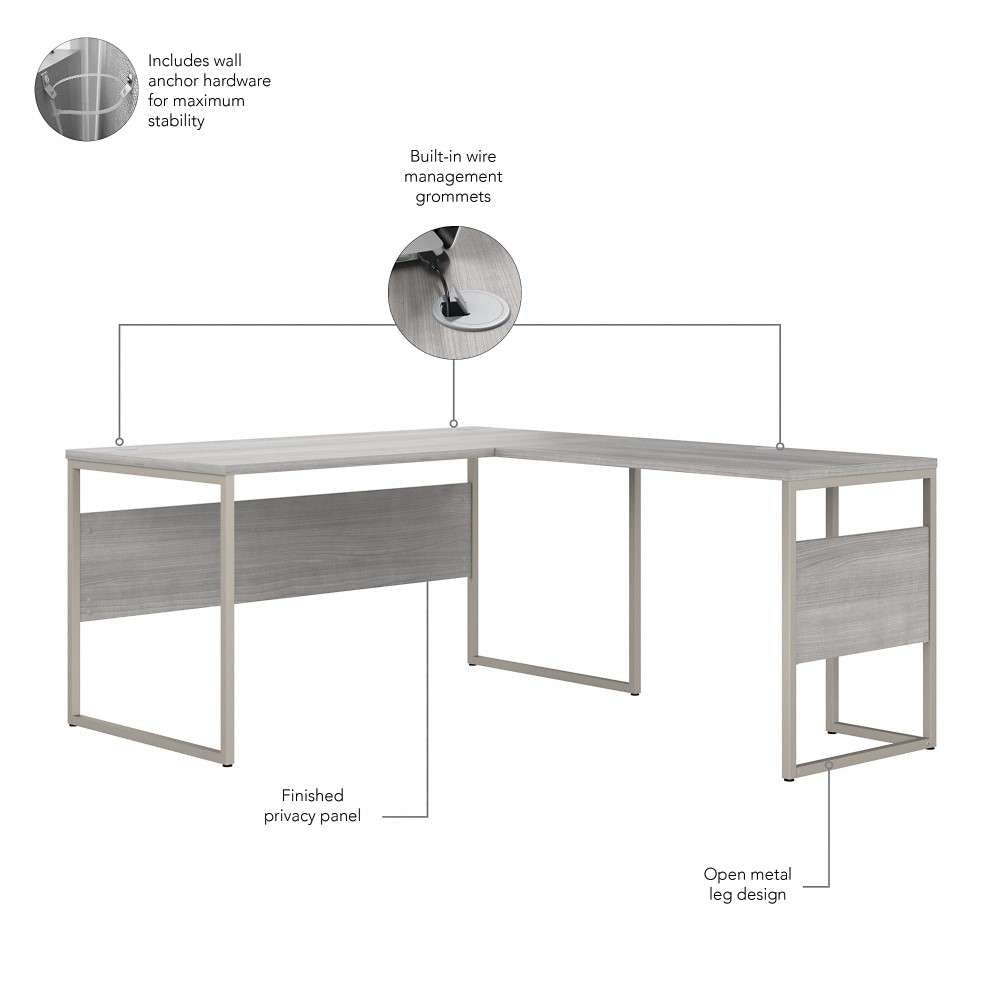 Bush Furniture - Hybrid 60W x 30D L Shaped Table Desk with Mobile File Cabinet in Platinum Gray - HYB029PGSU veiw 3