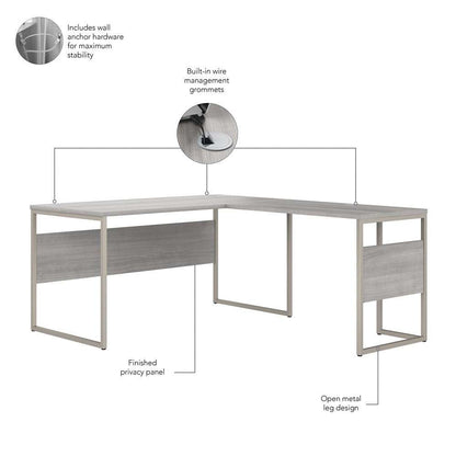 Bush Furniture - Hybrid 60W x 30D L Shaped Table Desk with Mobile File Cabinet in Platinum Gray - HYB029PGSU veiw 3