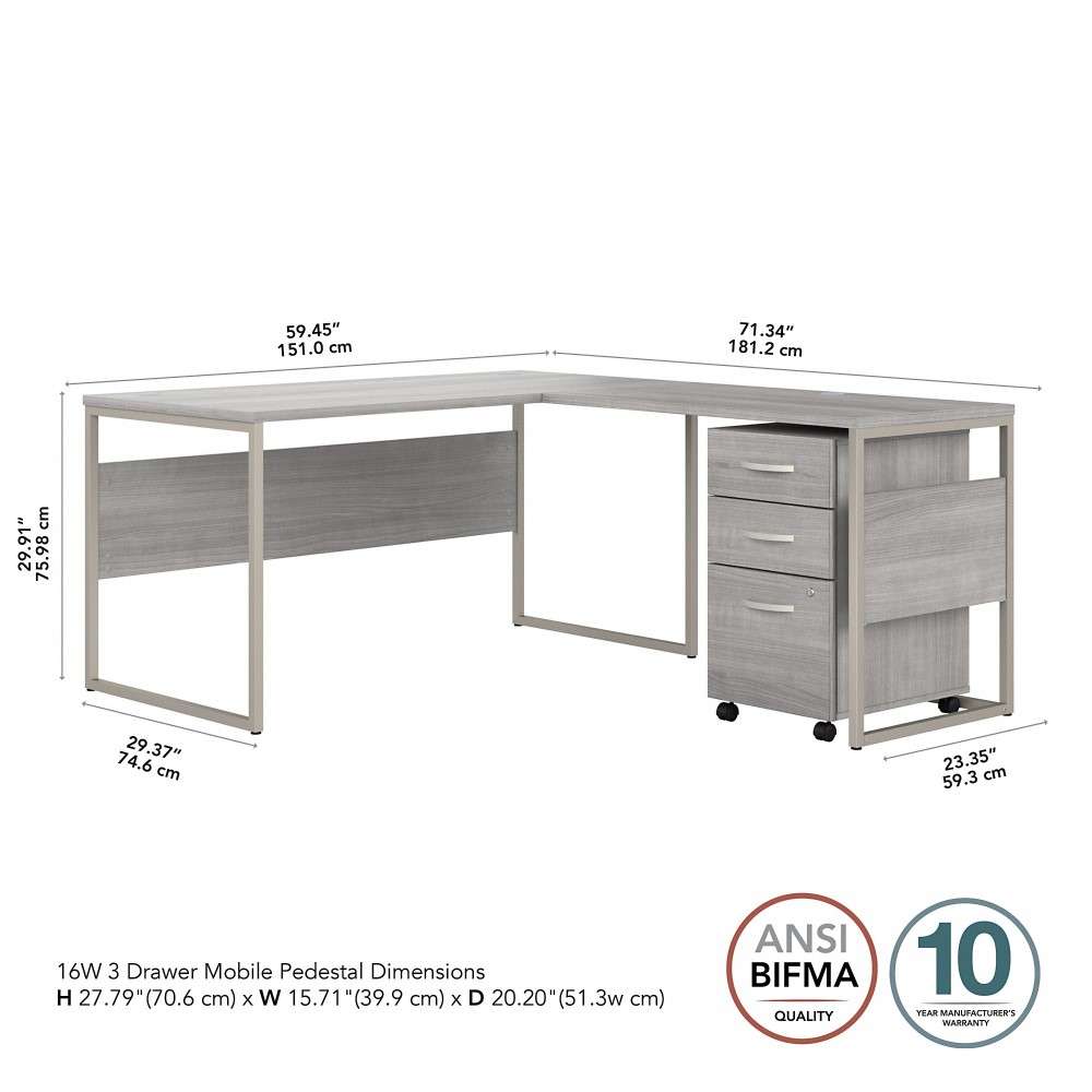 Bush Furniture - Hybrid 60W x 30D L Shaped Table Desk with Mobile File Cabinet in Platinum Gray - HYB029PGSU veiw 5