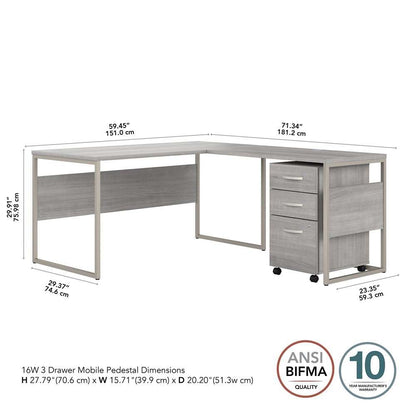 Bush Furniture - Hybrid 60W x 30D L Shaped Table Desk with Mobile File Cabinet in Platinum Gray - HYB029PGSU veiw 5