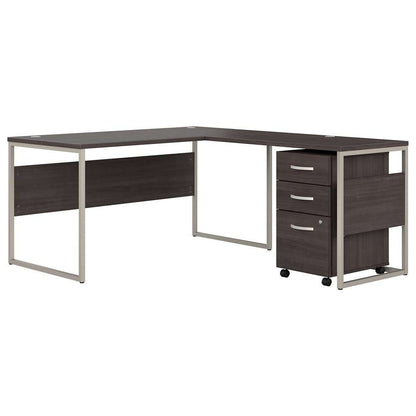 Bush Furniture - Hybrid 60W x 30D L Shaped Table Desk with Mobile File Cabinet in Storm Gray - HYB029SGSU veiw 1