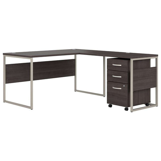 Bush Furniture - Hybrid 60W x 30D L Shaped Table Desk with Mobile File Cabinet in Storm Gray - HYB029SGSU veiw 1
