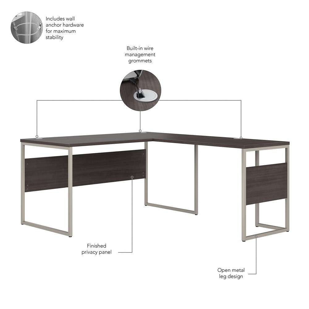 Bush Furniture - Hybrid 60W x 30D L Shaped Table Desk with Mobile File Cabinet in Storm Gray - HYB029SGSU veiw 3
