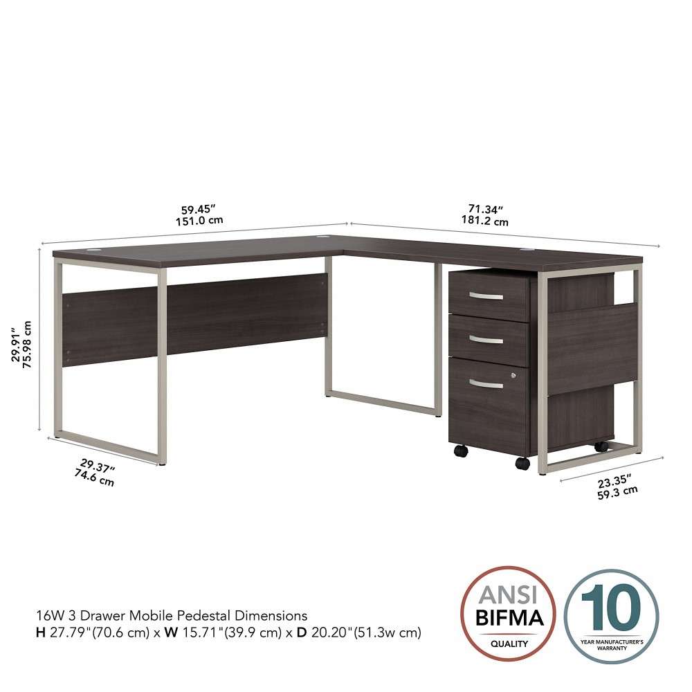 Bush Furniture - Hybrid 60W x 30D L Shaped Table Desk with Mobile File Cabinet in Storm Gray - HYB029SGSU veiw 5