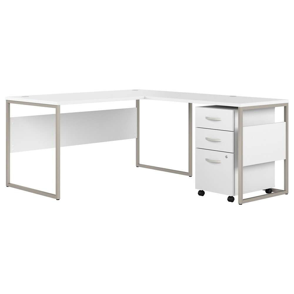 Bush Furniture - Hybrid 60W x 30D L Shaped Table Desk with Mobile File Cabinet in White - HYB029WHSU veiw 1