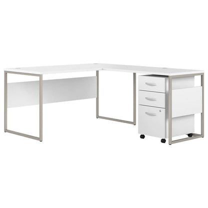 Bush Furniture - Hybrid 60W x 30D L Shaped Table Desk with Mobile File Cabinet in White - HYB029WHSU veiw 1