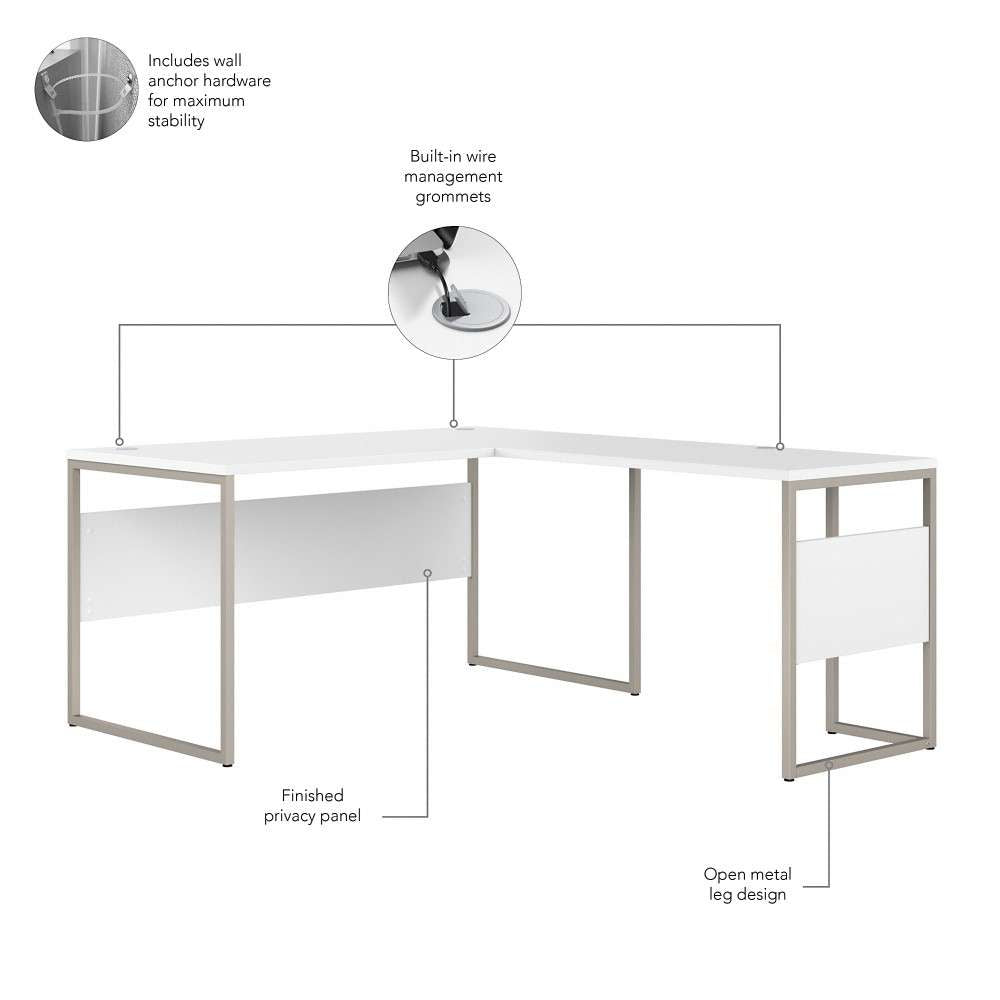 Bush Furniture - Hybrid 60W x 30D L Shaped Table Desk with Mobile File Cabinet in White - HYB029WHSU veiw 3