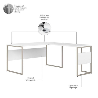Bush Furniture - Hybrid 60W x 30D L Shaped Table Desk with Mobile File Cabinet in White - HYB029WHSU veiw 3
