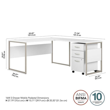 Bush Furniture - Hybrid 60W x 30D L Shaped Table Desk with Mobile File Cabinet in White - HYB029WHSU veiw 5