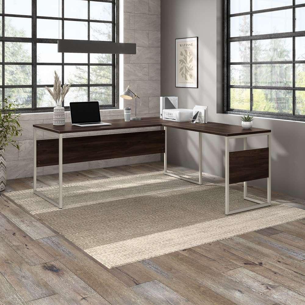 Bush Furniture - Hybrid 72W x 30D L Shaped Table Desk with Metal Legs in Black Walnut - HYB026BW veiw 2