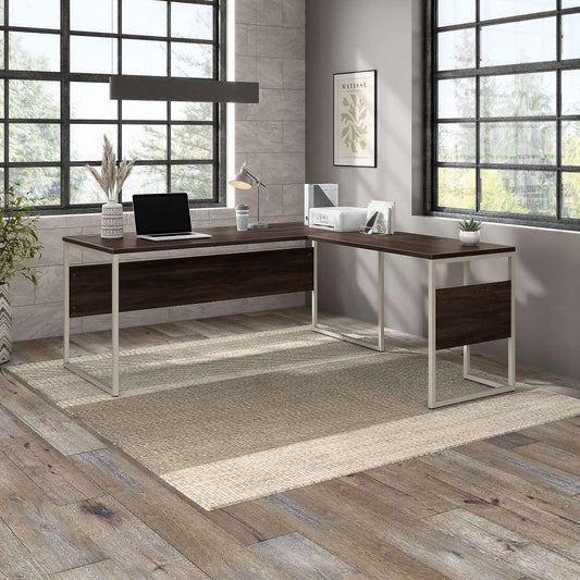 Bush Furniture - Hybrid 72W x 30D L Shaped Table Desk with Metal Legs in Black Walnut - HYB026BW veiw 2
